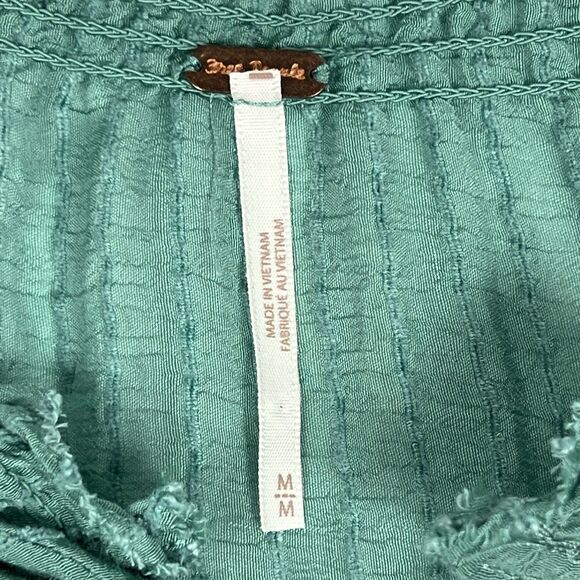 Free People Out Of Town Green Long Balloon Sleeve Boho Peasant Top Medium - Picture 9 of 12